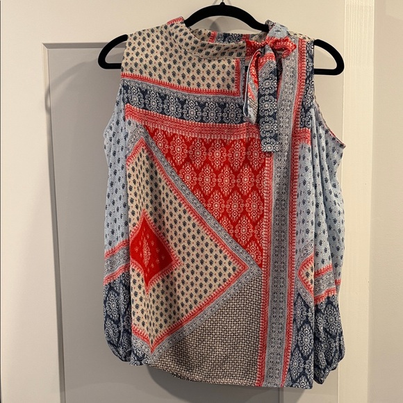 Chico's Tops - Chico's Red and Blue Patterned Sleeveless Blouse